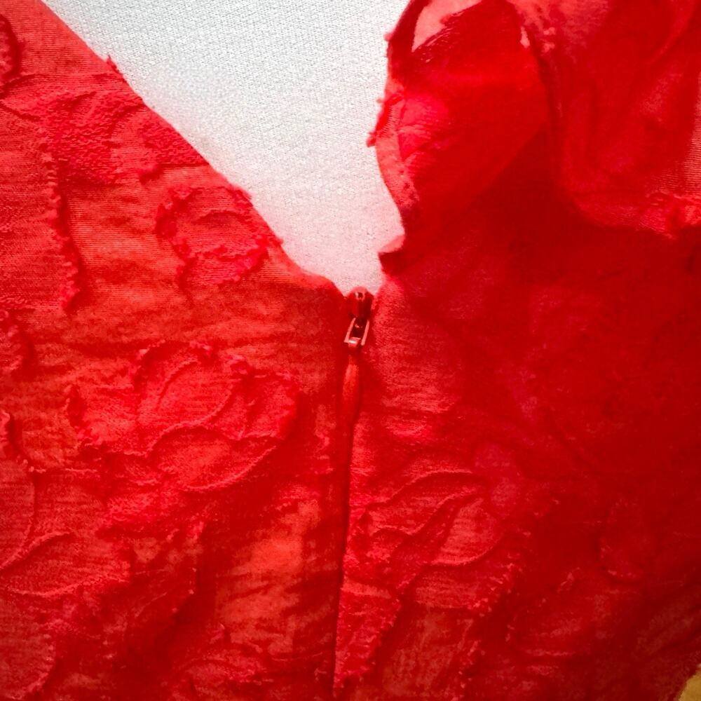 Keepsake Radar Ruffle Asymmetric Cocktail Burnout Mini Dress Red Womens Medium - Picture 6 of 11